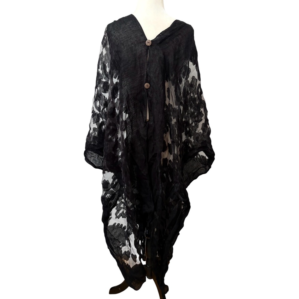 Miss Nikky Black Burnout Floral Print Kaftan Cover Up One Size Swim Resortwear - Picture 8 of 9